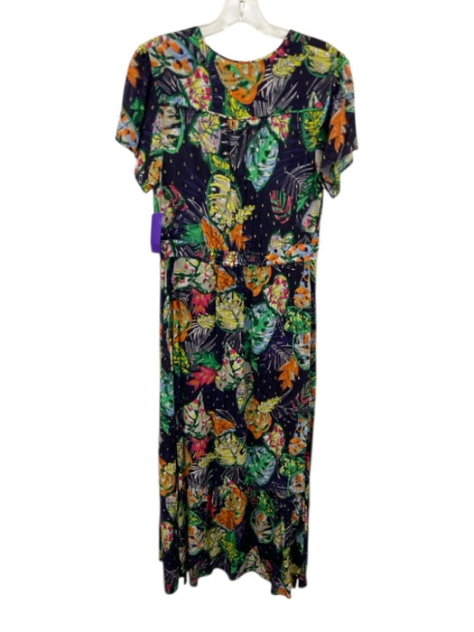 Vilagallo Size 42 Navy Blue, Green & Multi Viscose Blend Botanical Print Dress Navy Blue, Green & Multi / 42