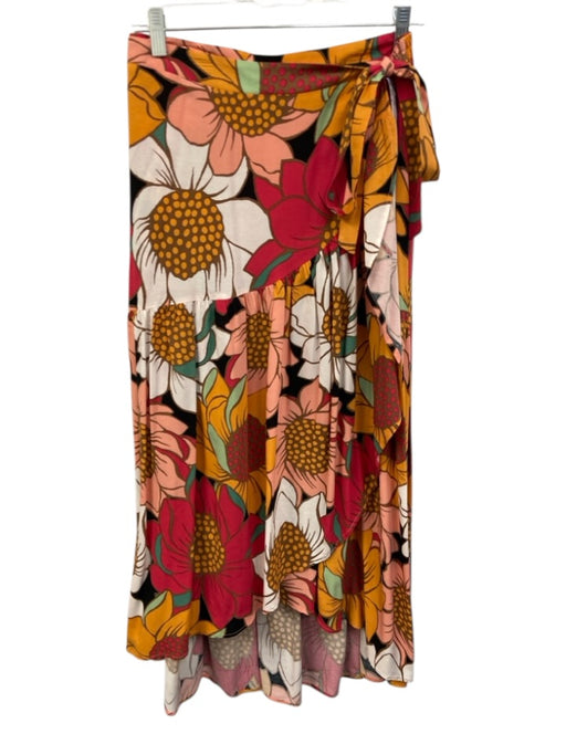 Cynthia Rowley Size S Black, Orange & Pink Rayon Wrap Elastic Back Floral Skirt Black, Orange & Pink / S