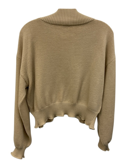 Maeve Size One Size Cream Beige Cotton Blend Knit Ribbed Hem Open Front Cardigan Cream Beige / One Size