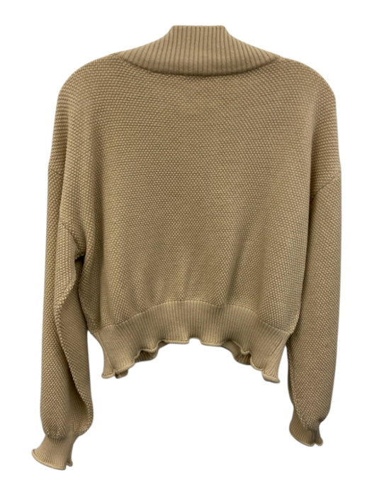 Maeve Size One Size Cream Beige Cotton Blend Knit Ribbed Hem Open Front Cardigan Cream Beige / One Size