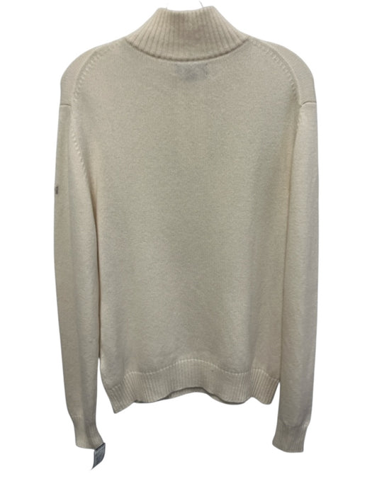 M. Miller Size L Cream White Cashmere Knit Rhinestone Detail Quarter Zip Sweater Cream White / L