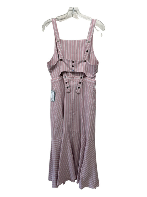 Tibi Size 6 Pink, Black, White Viscose Blend Stripe Snap Buttons Midi Dress Pink, Black, White / 6