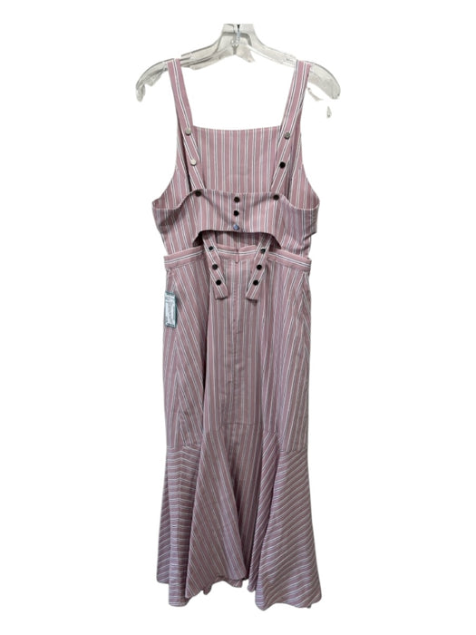Tibi Size 6 Pink, Black, White Viscose Blend Stripe Snap Buttons Midi Dress Pink, Black, White / 6