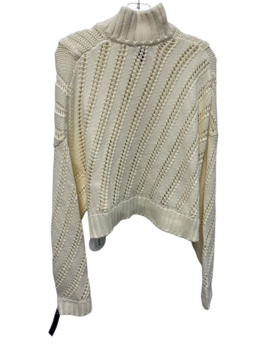 Staud Size Large Cream White Cotton Blend Long Sleeve Crochet Half Zip Sweater Cream White / Large