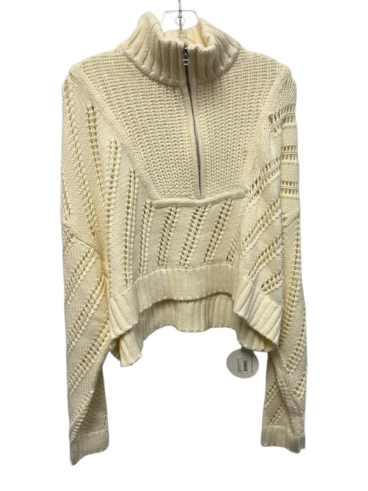 Staud Size Large Cream White Cotton Blend Long Sleeve Crochet Half Zip Sweater Cream White / Large
