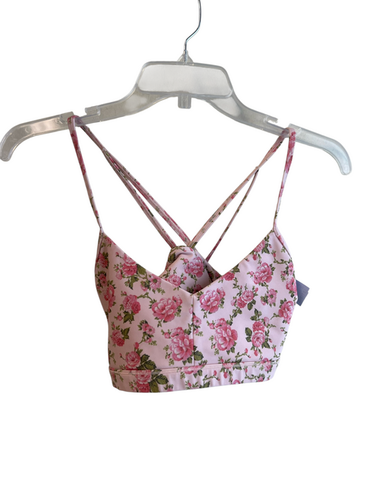 LoveShackFancy x Bandier Size M Pink Polyester & Elastane Floral Cross Back Bra Pink / M