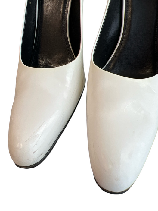 Balenciaga Shoe Size 37.5 White Patent Leather Block Heel Solid Almond Toe Shoes White / 37.5