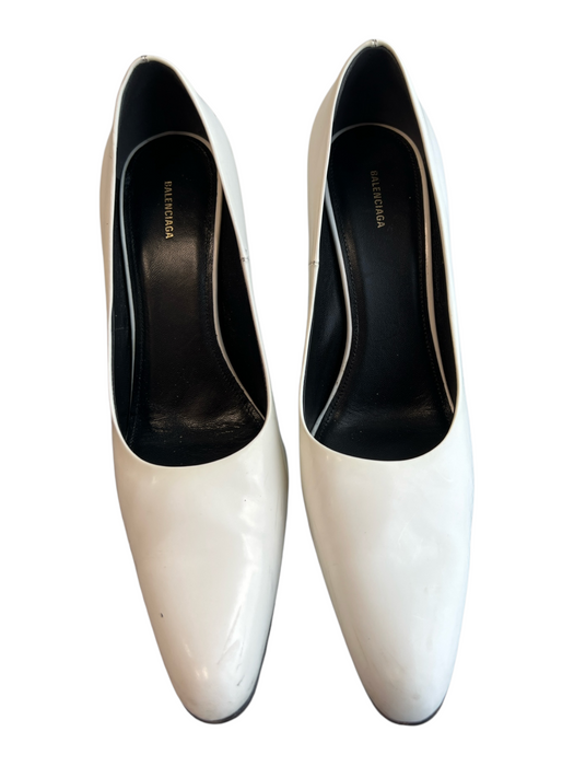 Balenciaga Shoe Size 37.5 White Patent Leather Block Heel Solid Almond Toe Shoes White / 37.5