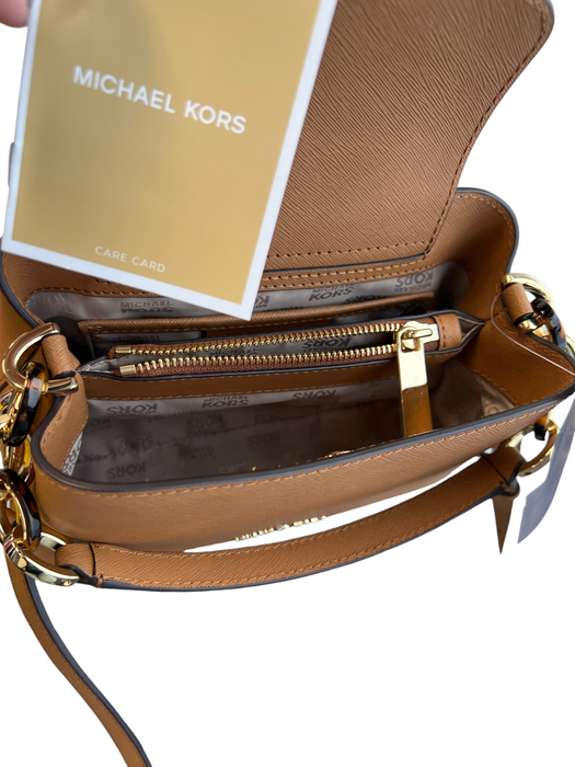 Michael Kors Tan No Fabric Tag Coated Leather Gold Hardware Fold Over Bag Tan