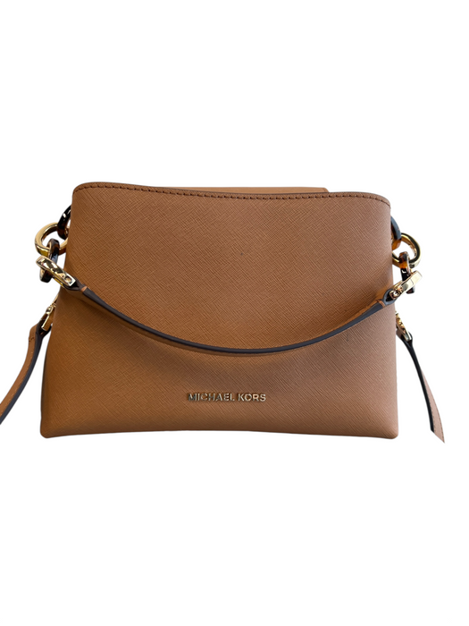 Michael Kors Tan No Fabric Tag Coated Leather Gold Hardware Fold Over Bag Tan