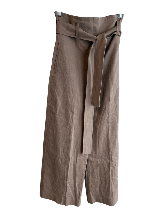 Theory Size 0 Brown Linen Blend Belted High Rise Zip Fly Wide Leg Pants Brown / 0