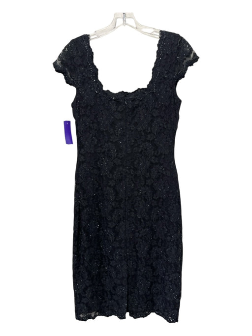 Basix II Size 8 Black Nylon Blend Floral Lace Overlay Beaded Cap Sleeve Dress Black / 8