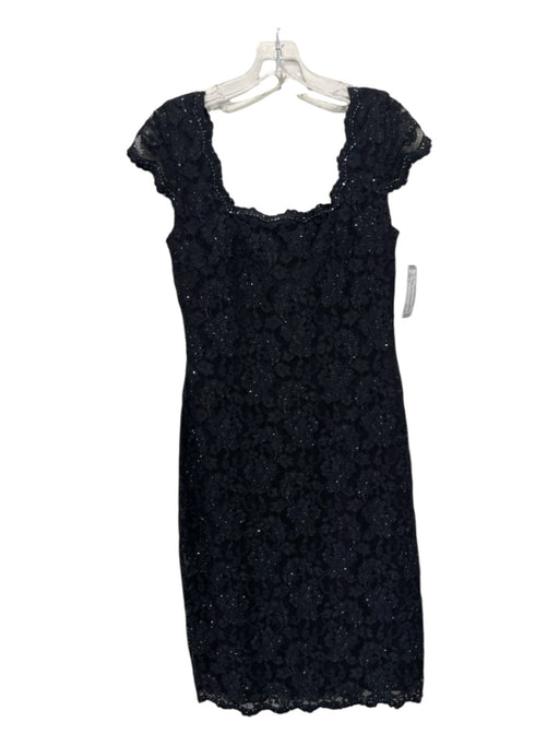Basix II Size 8 Black Nylon Blend Floral Lace Overlay Beaded Cap Sleeve Dress Black / 8