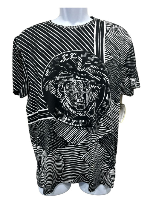 Versace Size M Black & White Cotton Blend Medusa T shirt Crew Men's Short Sleeve M