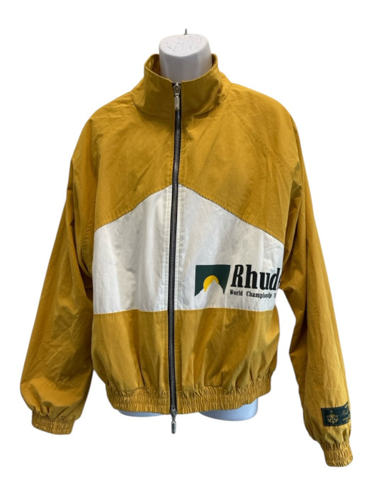 Rhude Size M Yellow & White Cotton Blend Zip UP Men's Jacket Yellow & White / M