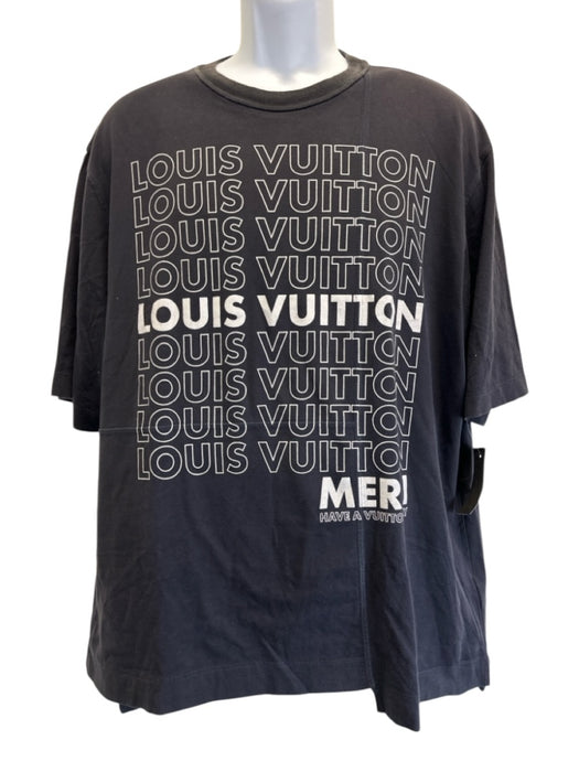 Louis Vuitton Size L Blue & White Cotton Blend logo T shirt Crew Short Sleeve Blue & White / L