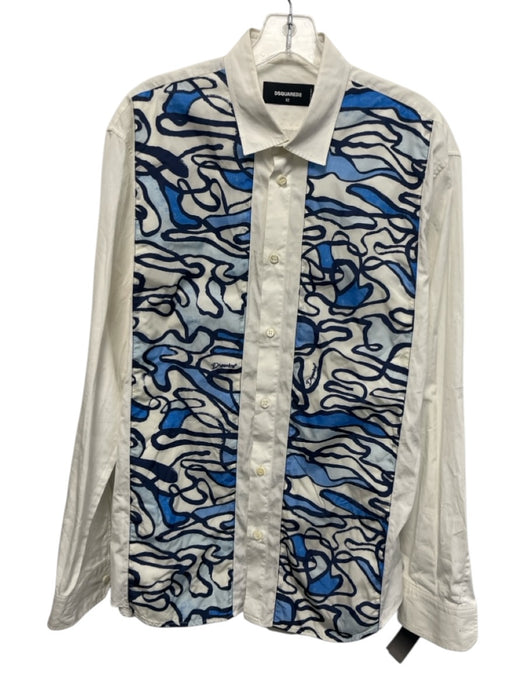 Dsquared Size 52 Blue & White Cotton Abstract Button Up Men's Long Sleeve Shirt Blue & White / 52