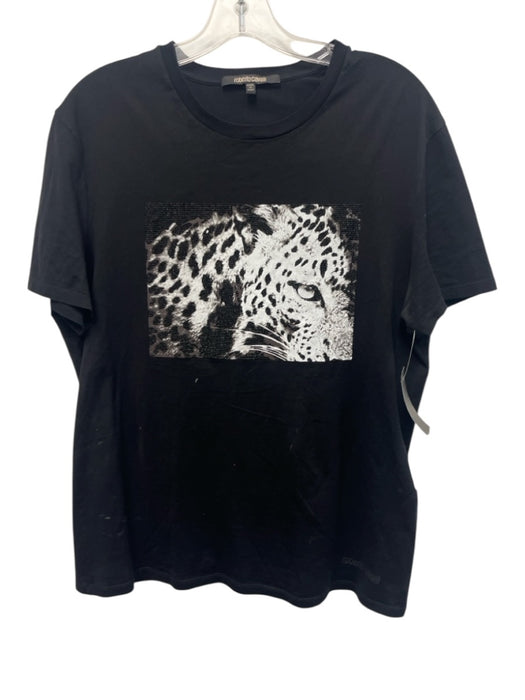 Roberto Cavalli Size S Black & White Cotton Blend Cheetah T shirt Short Sleeve Black & White / S