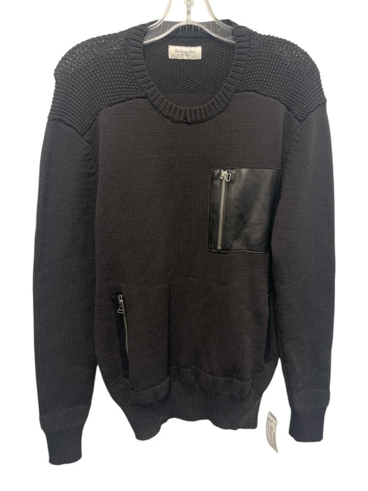 Ovadia & Sons Size L Black Nylon Solid Knit Zipper Detail Men's Sweater Black / L