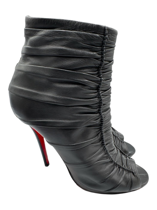 Christian Louboutin Shoe Size 40 Black Leather Rouched Peep Toe Stiletto Booties Black / 40