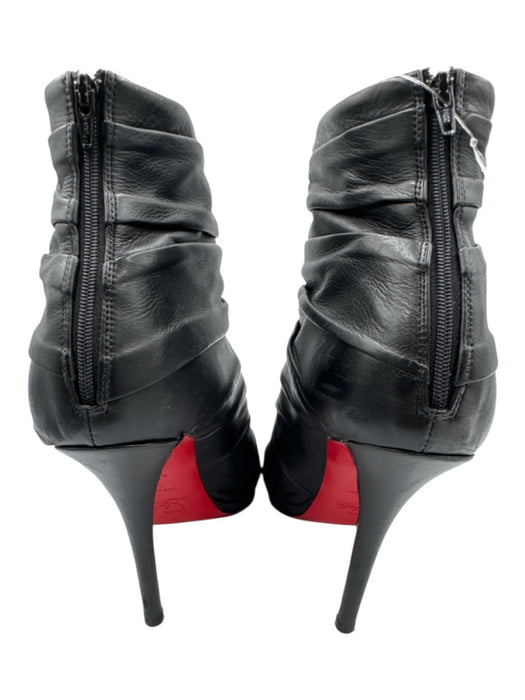 Christian Louboutin Shoe Size 40 Black Leather Rouched Peep Toe Stiletto Booties Black / 40
