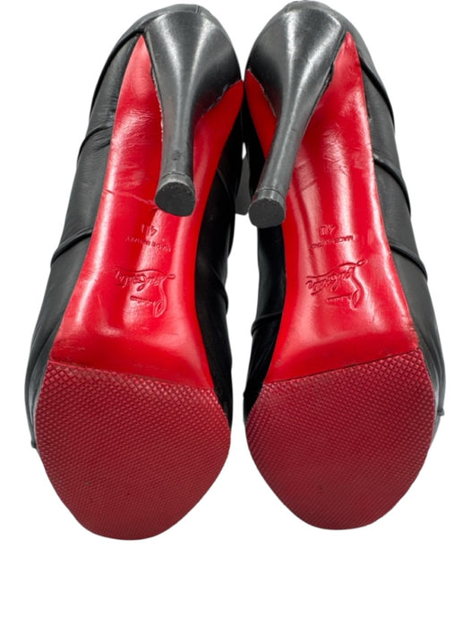 Christian Louboutin Shoe Size 40 Black Leather Rouched Peep Toe Stiletto Booties Black / 40