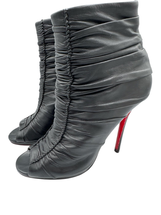 Christian Louboutin Shoe Size 40 Black Leather Rouched Peep Toe Stiletto Booties Black / 40