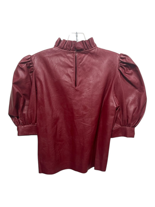 Hunter Bell Size S Brick Red Polyurethane Puff Sleeves High Neck Ruffle Top Brick Red / S