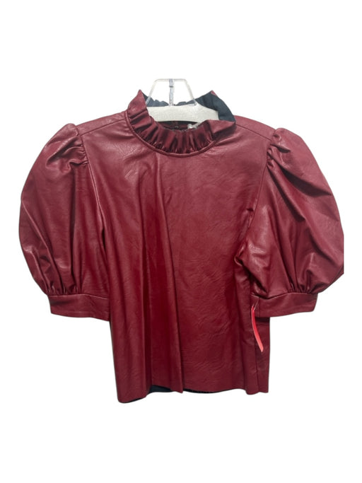 Hunter Bell Size S Brick Red Polyurethane Puff Sleeves High Neck Ruffle Top Brick Red / S