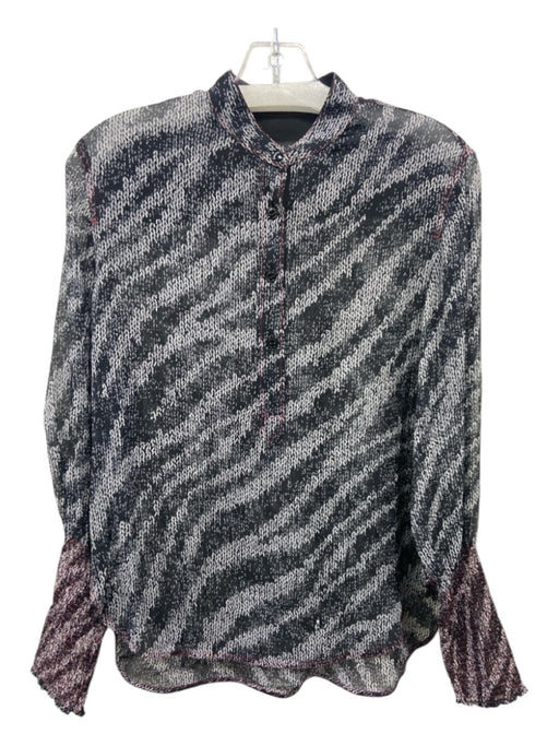 Rag & Bone Size XS Black & White Silk Geometric Sheer Button Top Black & White / XS