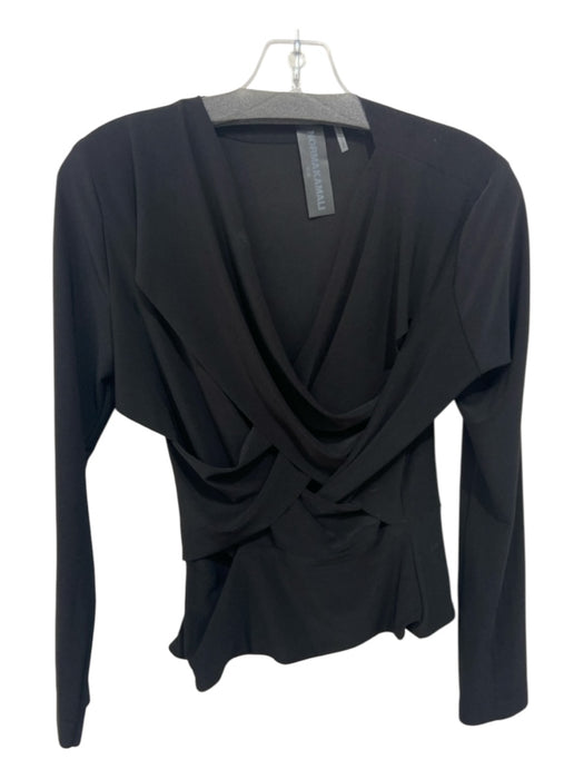 Norma kamali Size M/38 Black Poly Spandex Deep V Gathered Long Sleeve Top Black / M/38