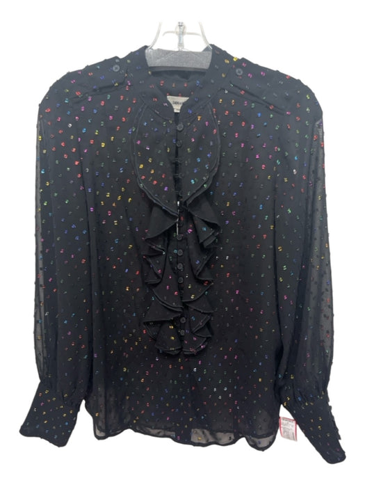 Zadig & Voltaire Size S Black & Multi Polyester Swiss Dots Rainbow Ruffle Top Black & Multi / S