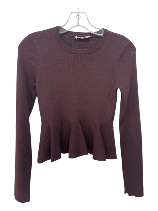 A.L.C. Size S Burgundy Brown Wool Ribbed Peplum Crewneck Top Burgundy Brown / S