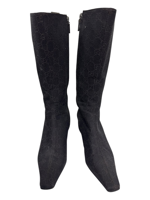 Gucci Shoe Size 8 Brown Canvas Guccisima Square Toe Kitten Heel Calf Boots Brown / 8