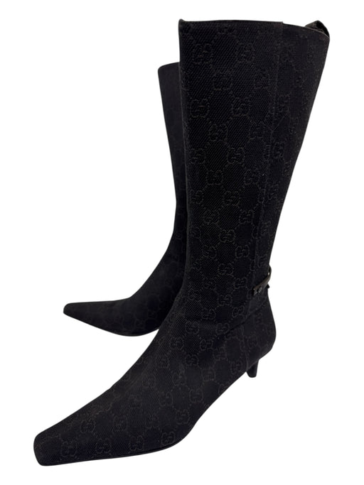 Gucci Shoe Size 8 Brown Canvas Guccisima Square Toe Kitten Heel Calf Boots Brown / 8