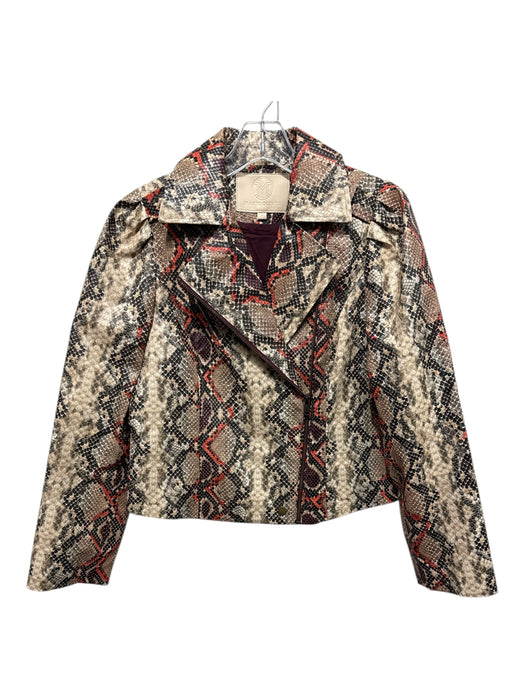 Marie Oliver Size S Cream, Burgundy & Multi Faux Leather Zip Up Snake Jacket Cream, Burgundy & Multi / S