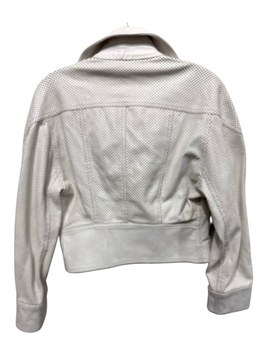 Stella McCartney Size 42 White Faux Leather Perforated Wide Collar Moto Jacket White / 42