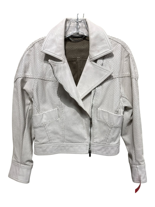 Stella McCartney Size 42 White Faux Leather Perforated Wide Collar Moto Jacket White / 42