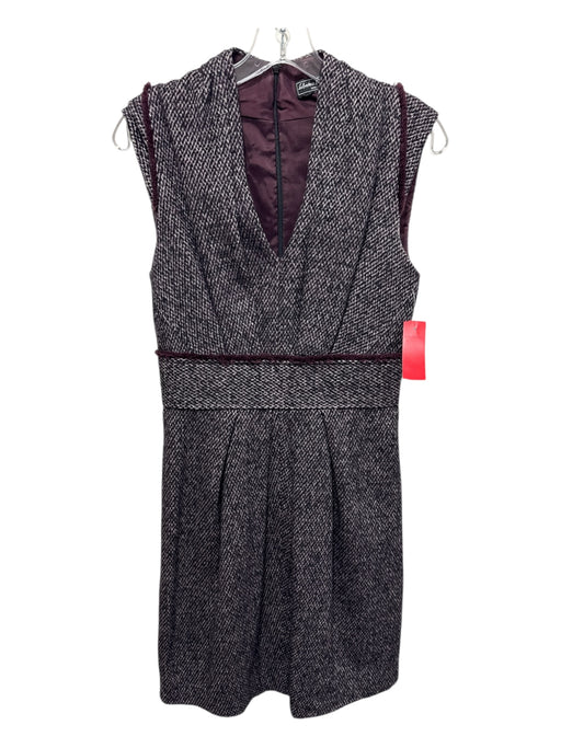 Salvatore Ferragamo Size 40 Burgundy & Black No Fabric Tag Tweed V Neck Dress Burgundy & Black / 40