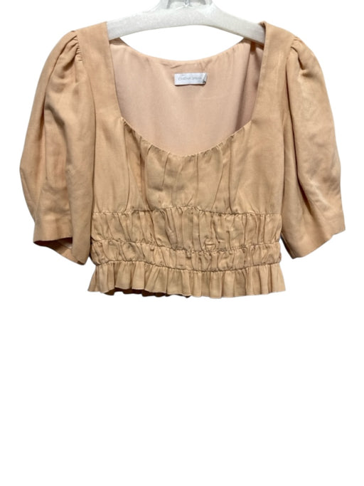 Jonathan Simkhai Size Medium Peach Beige Viscose Blend Short Puff Sleeve Top Peach Beige / Medium