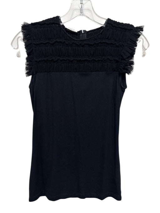 Akris Punto Size 4 Black Modal Blend Ruffle Cap Sleeve Gathered Fabric Block Top Black / 4