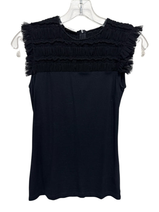 Akris Punto Size 4 Black Modal Blend Ruffle Cap Sleeve Gathered Fabric Block Top Black / 4