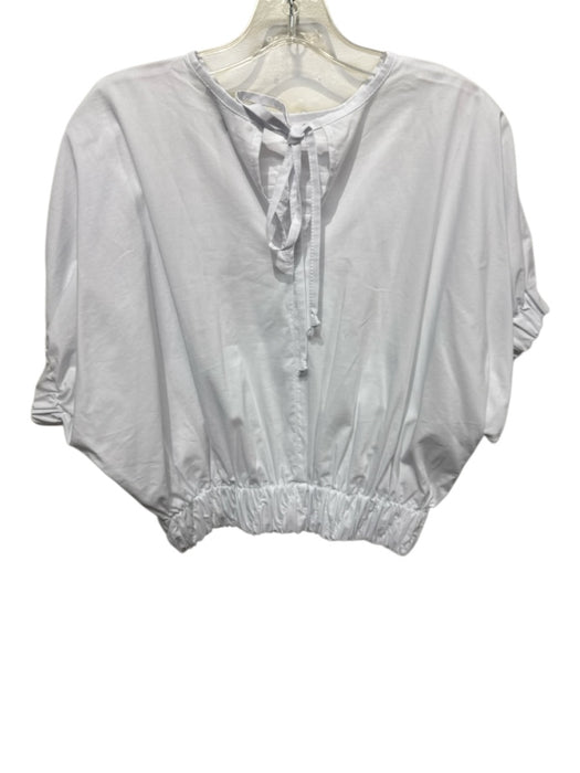 Monica Nera Size Small White Cotton Blend Short Sleeve Pintuck Elastic Waist Top White / Small