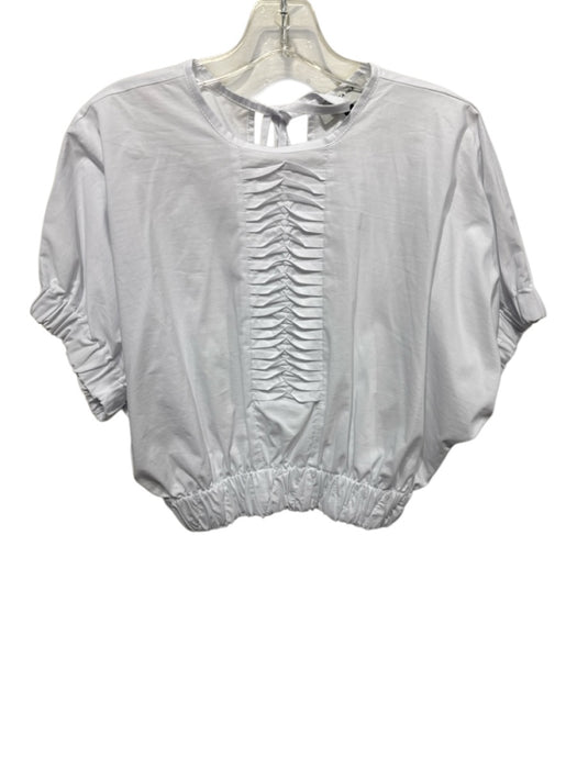 Monica Nera Size Small White Cotton Blend Short Sleeve Pintuck Elastic Waist Top White / Small
