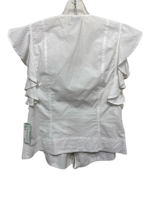 Ganni Size 40 White Cotton Ruffle Cap Sleeve Wrap Top White / 40