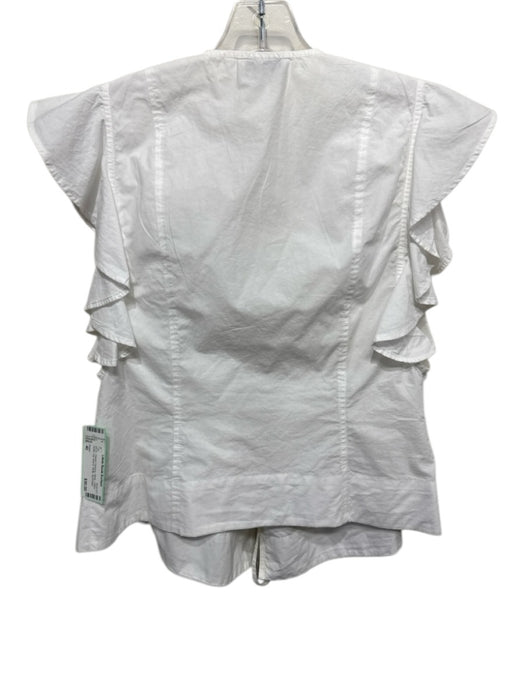 Ganni Size 40 White Cotton Ruffle Cap Sleeve Wrap Top White / 40