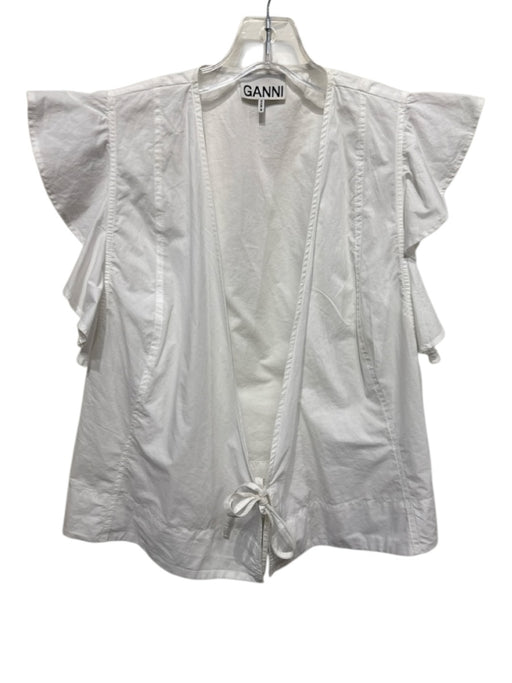 Ganni Size 40 White Cotton Ruffle Cap Sleeve Wrap Top White / 40