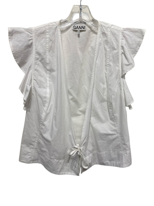 Ganni Size 40 White Cotton Ruffle Cap Sleeve Wrap Top White / 40