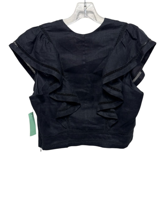 Isabel Marant Etoile Size 42 Black Linen Ruffle Cap Sleeve Ladder Lace Crop Top Black / 42