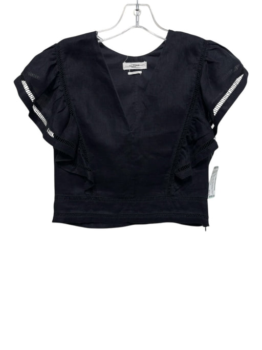 Isabel Marant Etoile Size 42 Black Linen Ruffle Cap Sleeve Ladder Lace Crop Top Black / 42